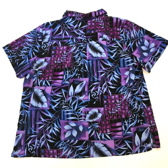 A Personal Touch 3X Plus Polyester Short Sleeve Button Front Shirt PInk Purple - Picture 2 of 3